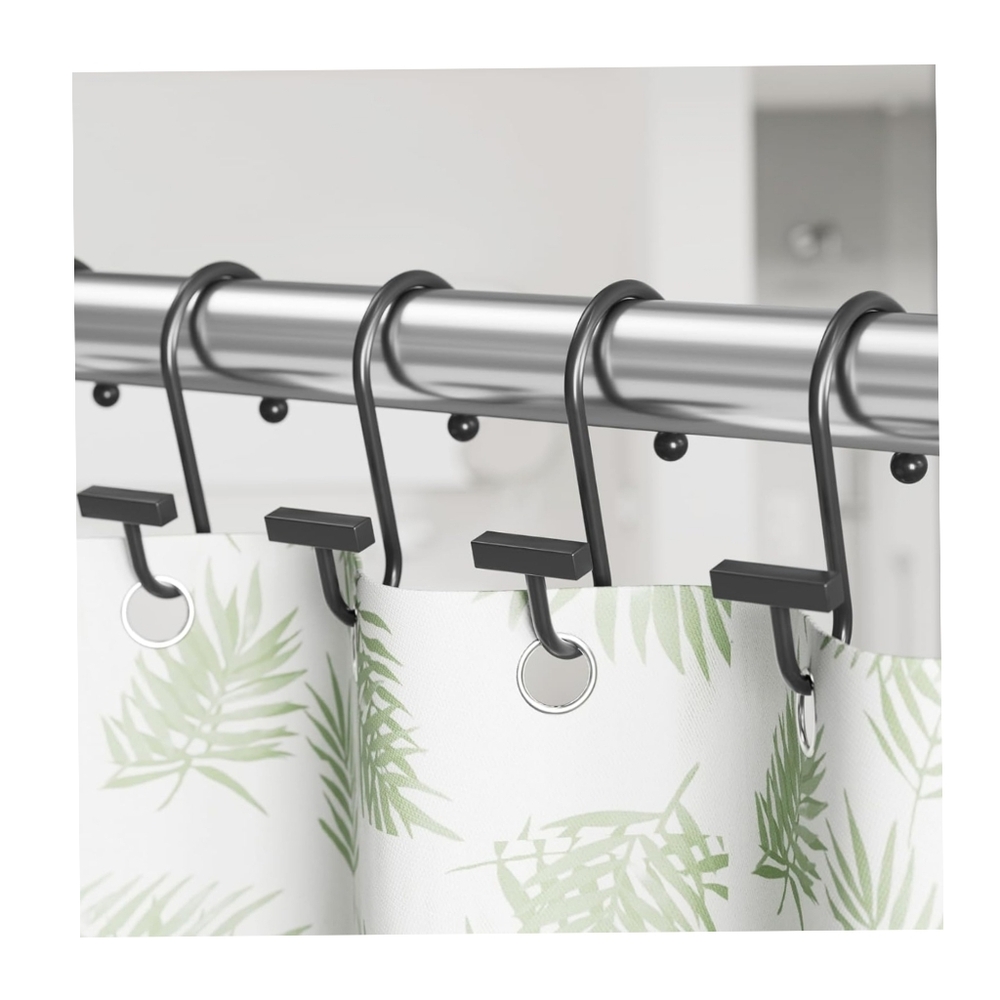 👣 4/$20. T-Bar Design Black Shower Curtain Rings, 12PCS